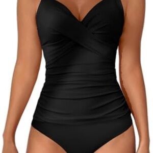 Tankini Ruched Tummy Control Bathing Suits Twist Front Size S but fits like XS